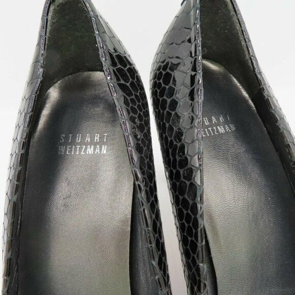 Stuart Weitzman Women 8 M Black Patent Snakeskin Leather 4079808 Peep Toe Heels - Picture 4 of 11